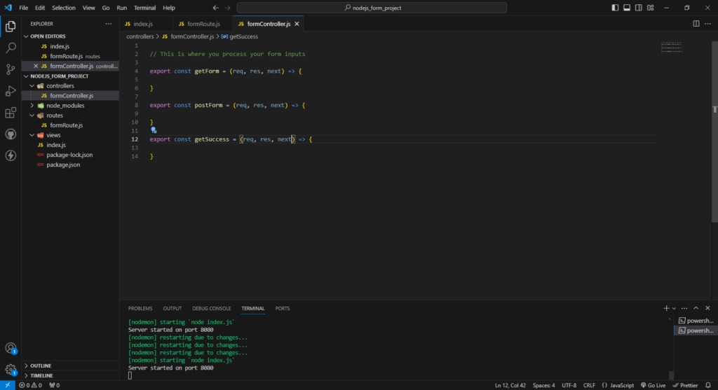 An image showing how to define controller functions in nodejs