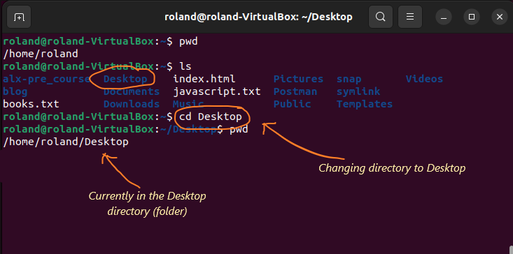 Linux file system commands - cd Desktop